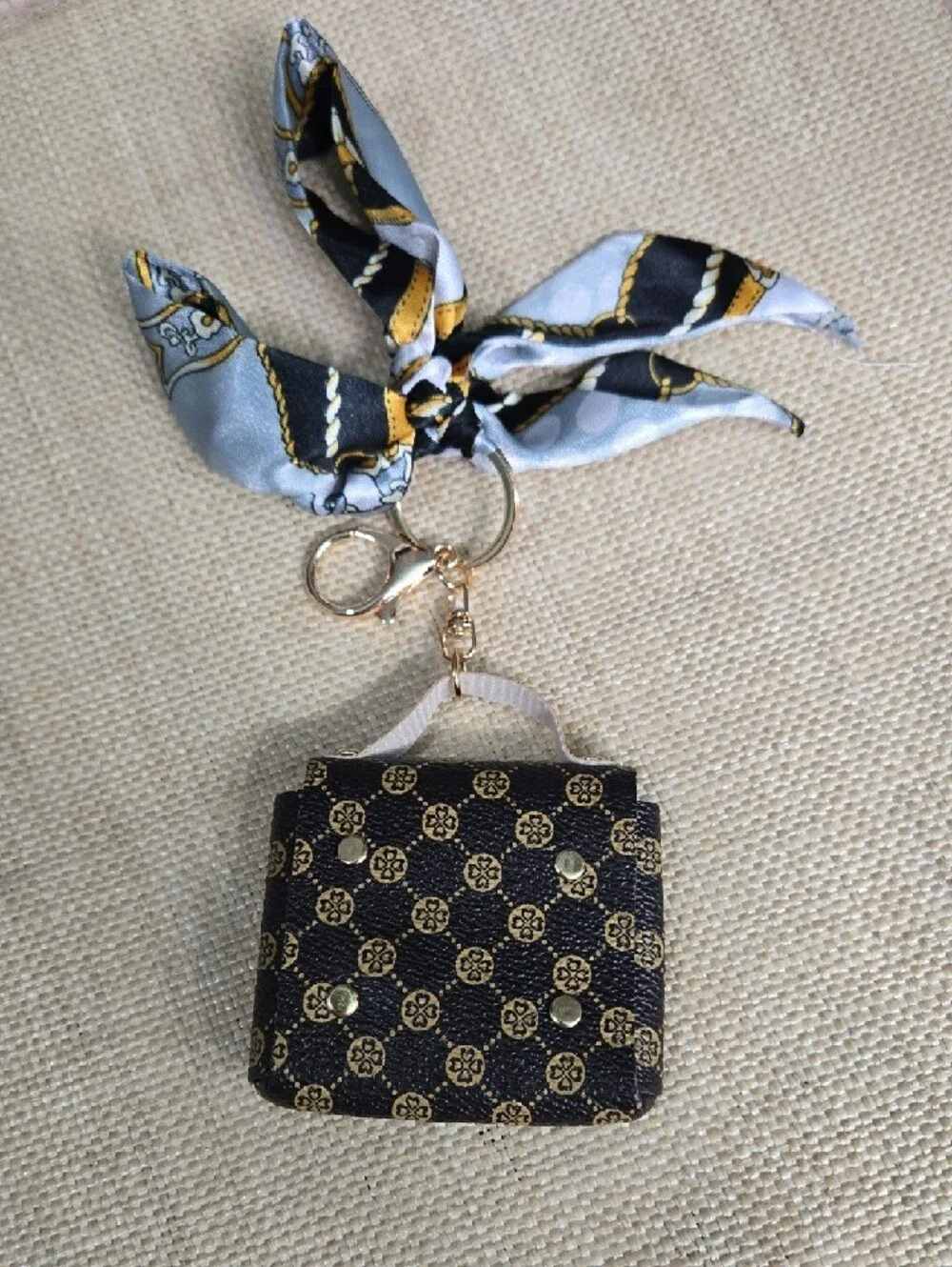 Silk Scarf Keychain Bag Charm with Floral Mini Bag - Picture 2 of 5